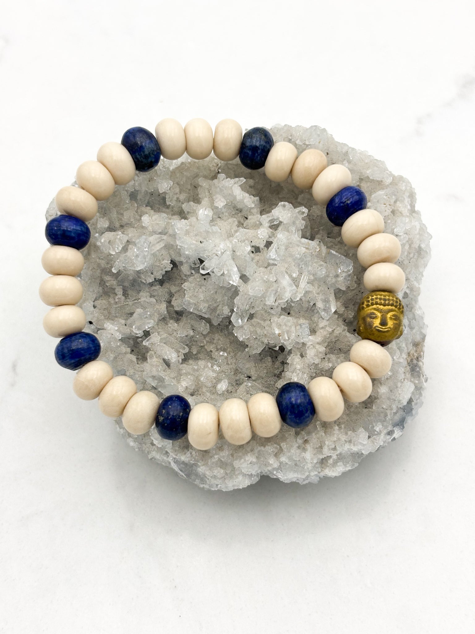 fossil jasper with Lapis gemstone bracelet | radiant malas | handmade in boulder, colorado