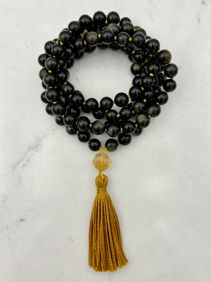 golden obsidian crystal mala necklace | radiant malas | handmade in boulder, colorado