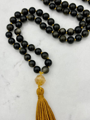 golden obsidian crystal mala necklace | radiant malas | handmade in boulder, colorado