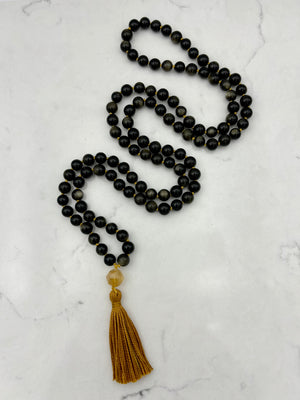 golden obsidian crystal mala necklace | radiant malas | handmade in boulder, colorado