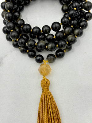 golden obsidian crystal mala necklace | radiant malas | handmade in boulder, colorado