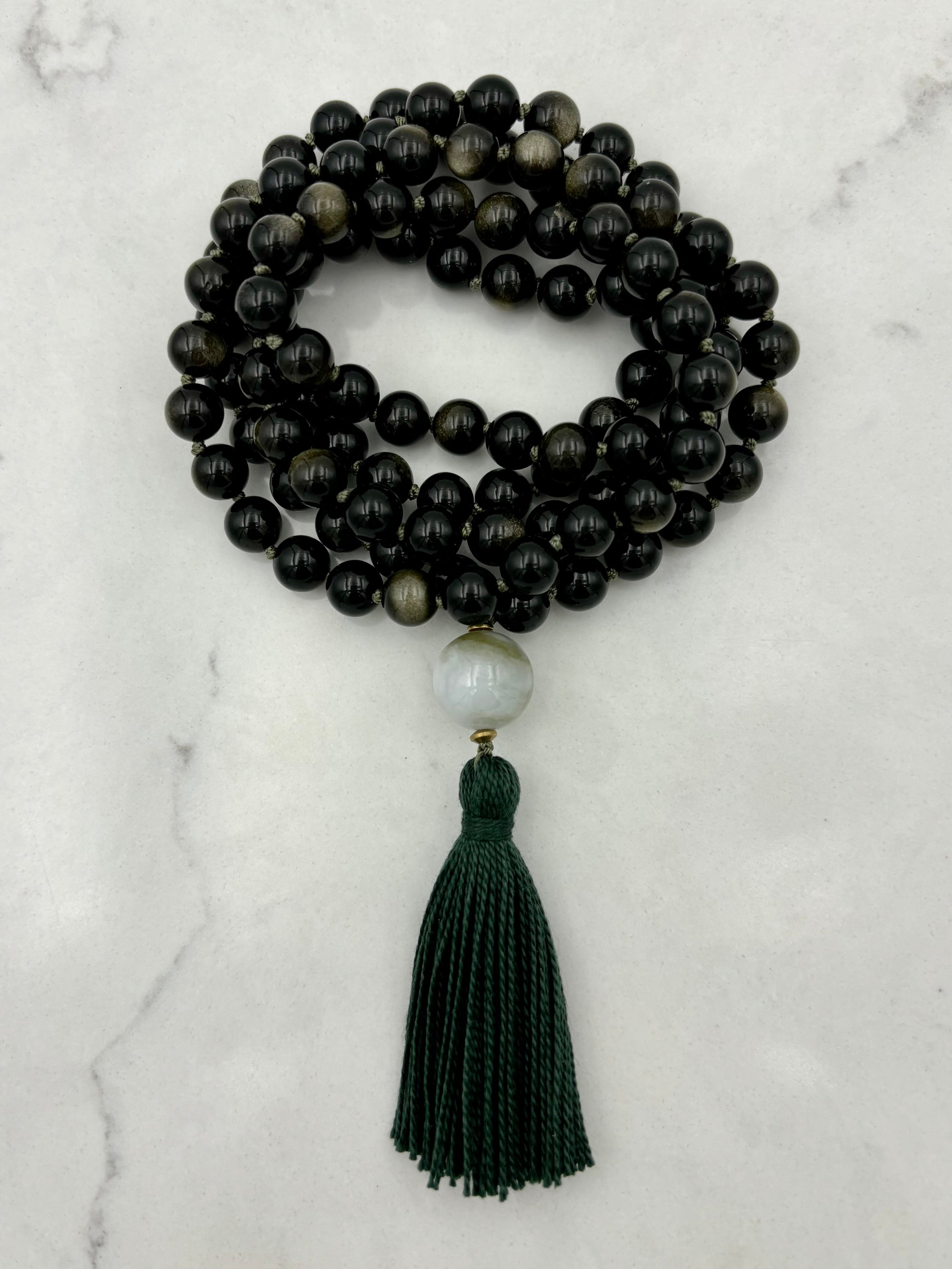 golden obsidian crystal mala necklace | radiant malas | handmade in boulder, colorado