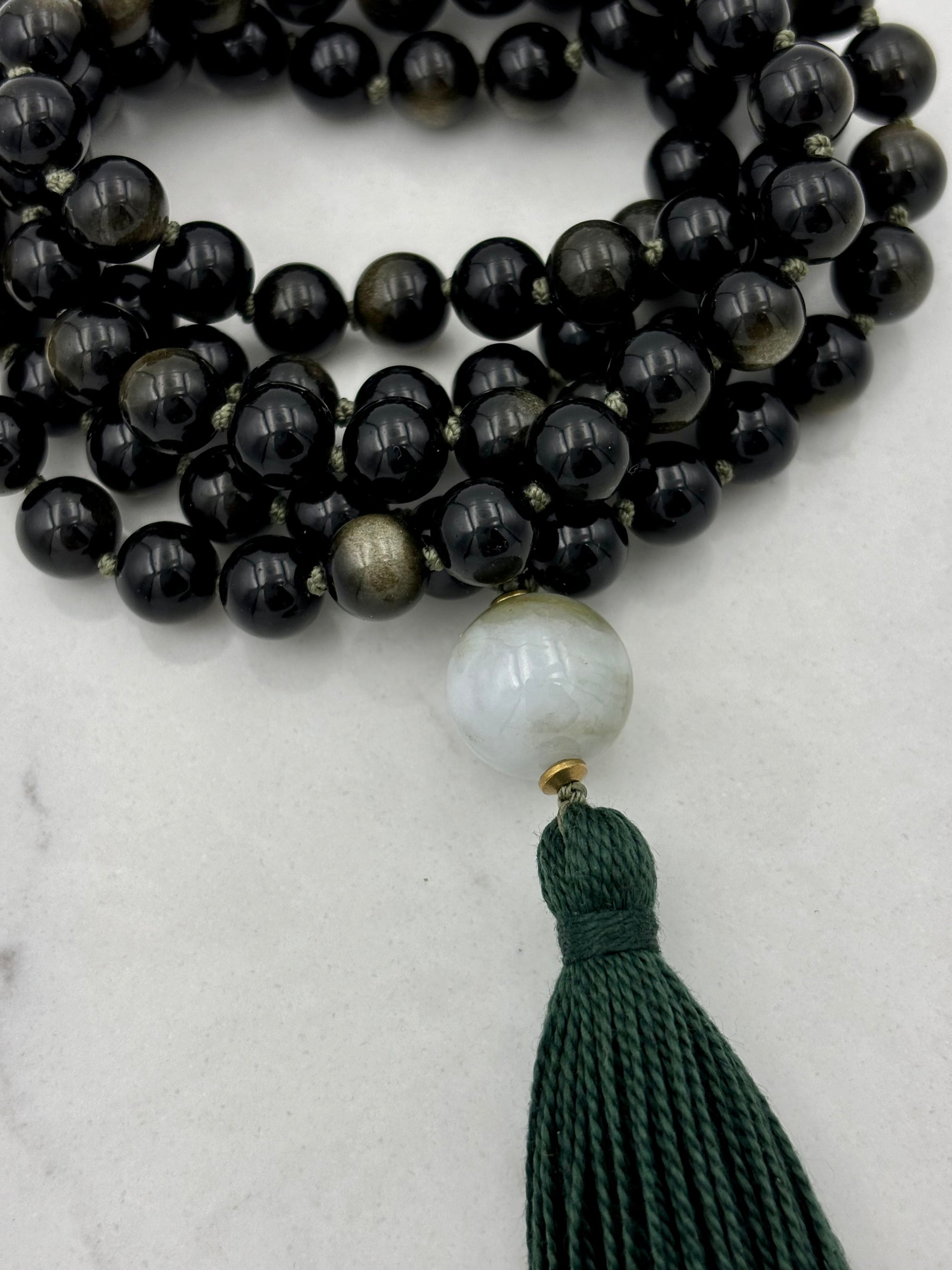 golden obsidian crystal mala necklace | radiant malas | handmade in boulder, colorado