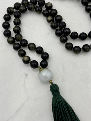 golden obsidian crystal mala necklace | radiant malas | handmade in boulder, colorado