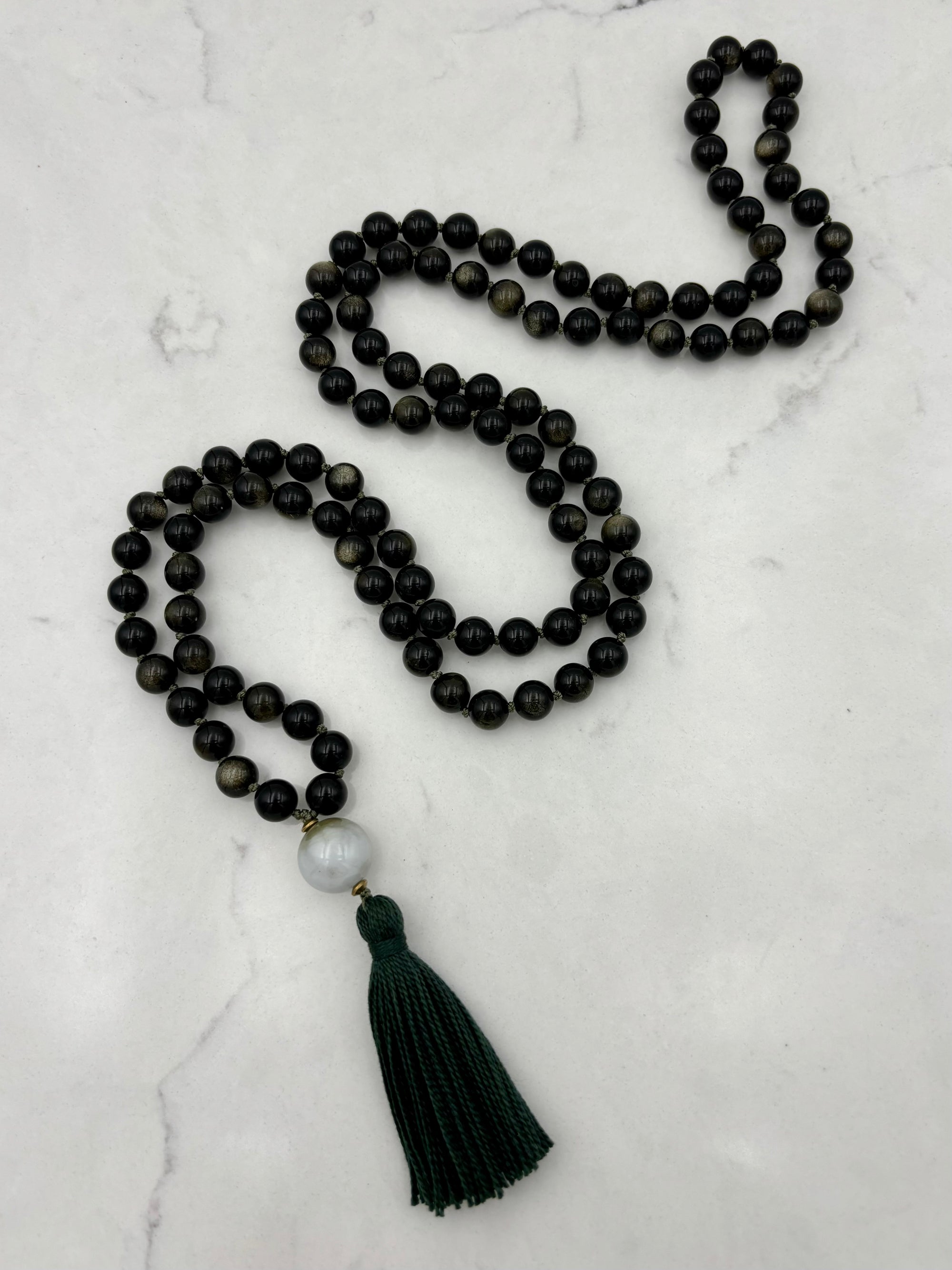 golden obsidian crystal mala necklace | radiant malas | handmade in boulder, colorado