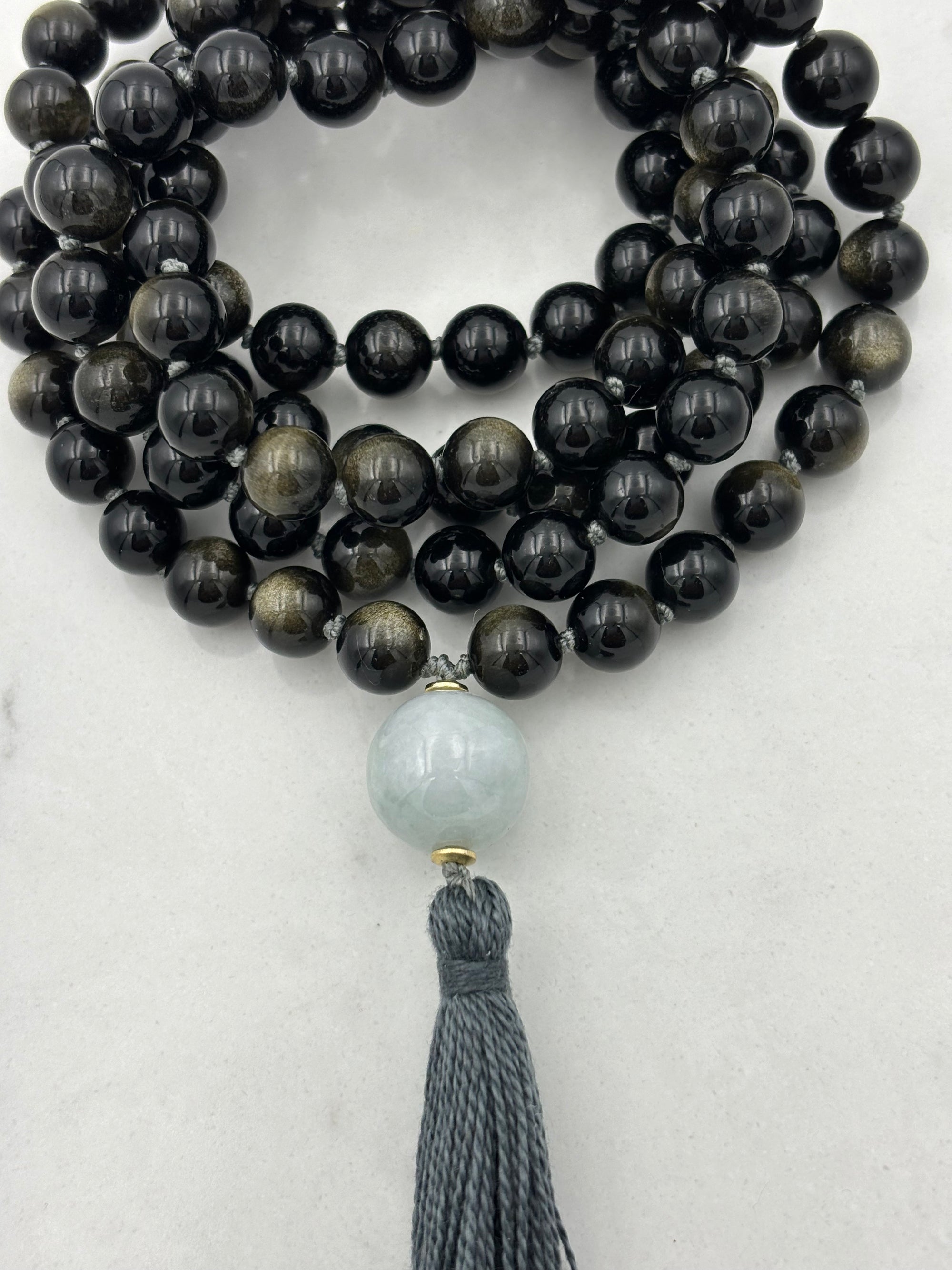 golden obsidian crystal mala necklace | radiant malas | handmade in boulder, colorado