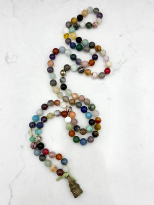 mixed gemstone mala bead necklace with brass buddha pendant | radiant malas | handmade in boulder, colorado
