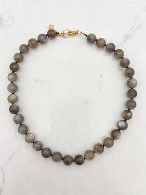 gray moonstone big bead knotted gemstone necklace | handmade in boulder, colorado | radiant malas