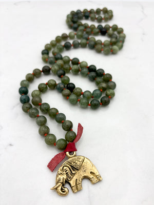 green apatite gemstone mala with brass elephant pendant | radiant malas | handmade in boulder, colorado