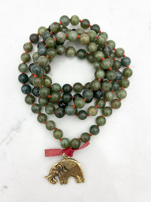 green apatite gemstone mala with brass elephant pendant | radiant malas | handmade in boulder, colorado