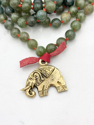 green apatite gemstone mala with brass elephant pendant | radiant malas | handmade in boulder, colorado