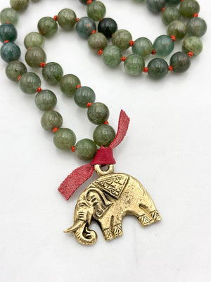 green apatite gemstone mala with brass elephant pendant | radiant malas | handmade in boulder, colorado