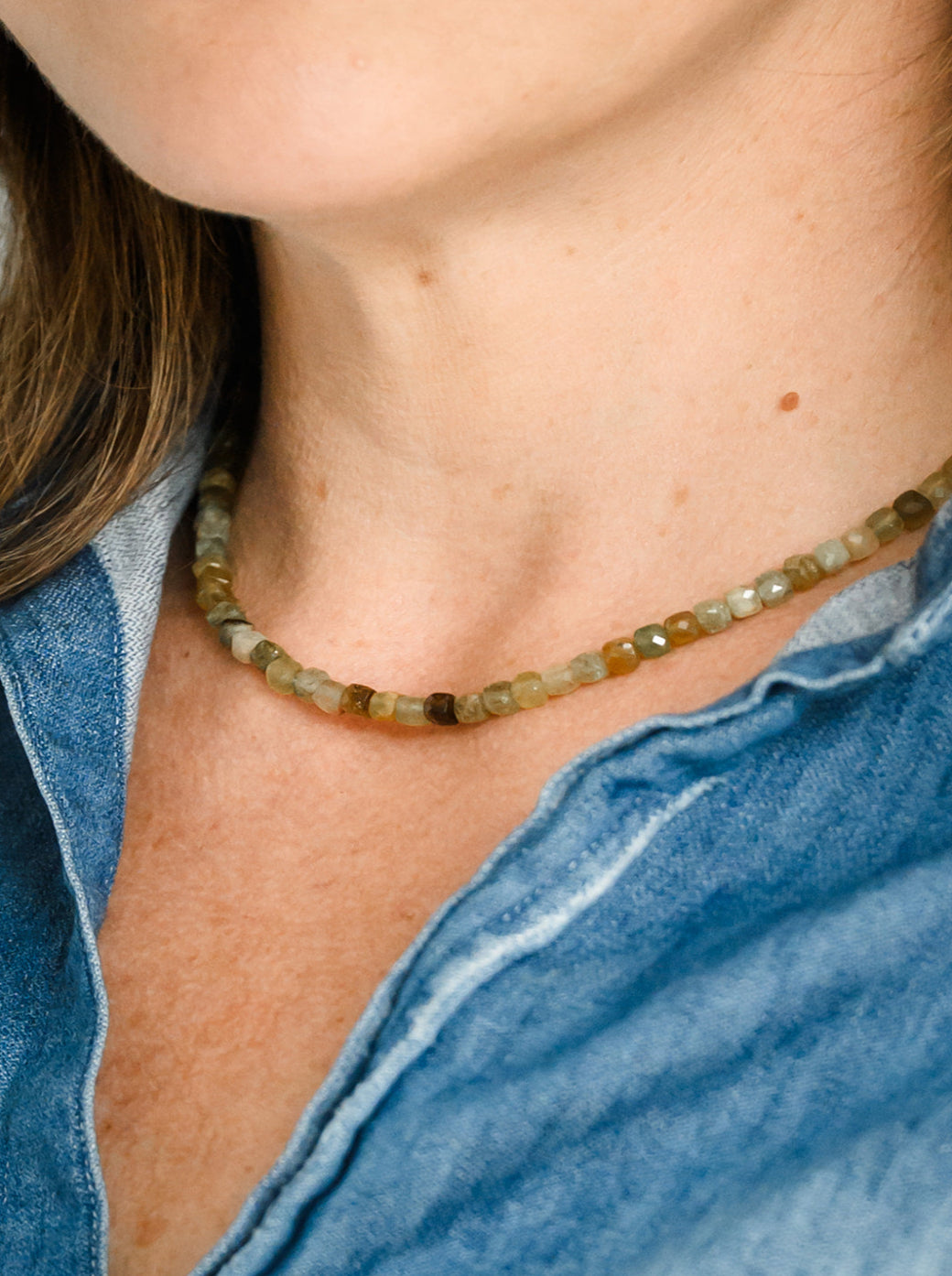 green garnet cubed gemstone necklace | radiant malas | handmade in boulder, colorado