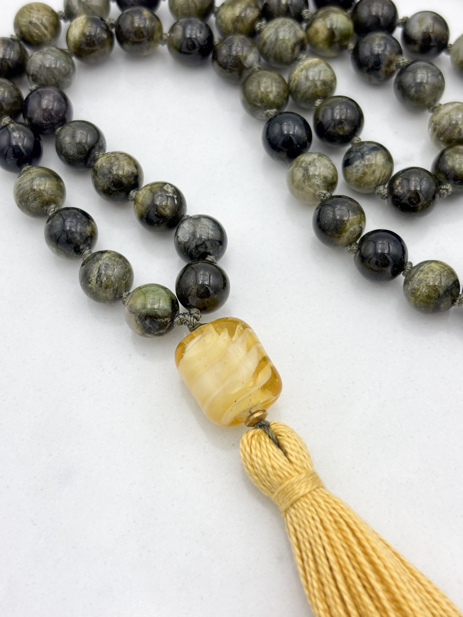 green tourmaline gemstone mala | radiant malas |handmade in boulder, colorado