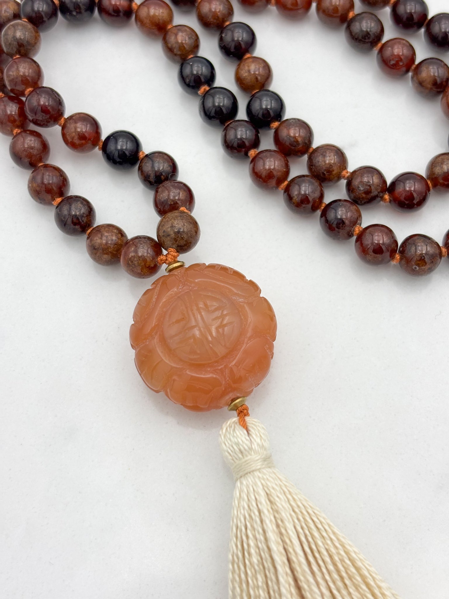 hessonite garnet gemstone mala | radiant malas | handmade in boulder, colorado