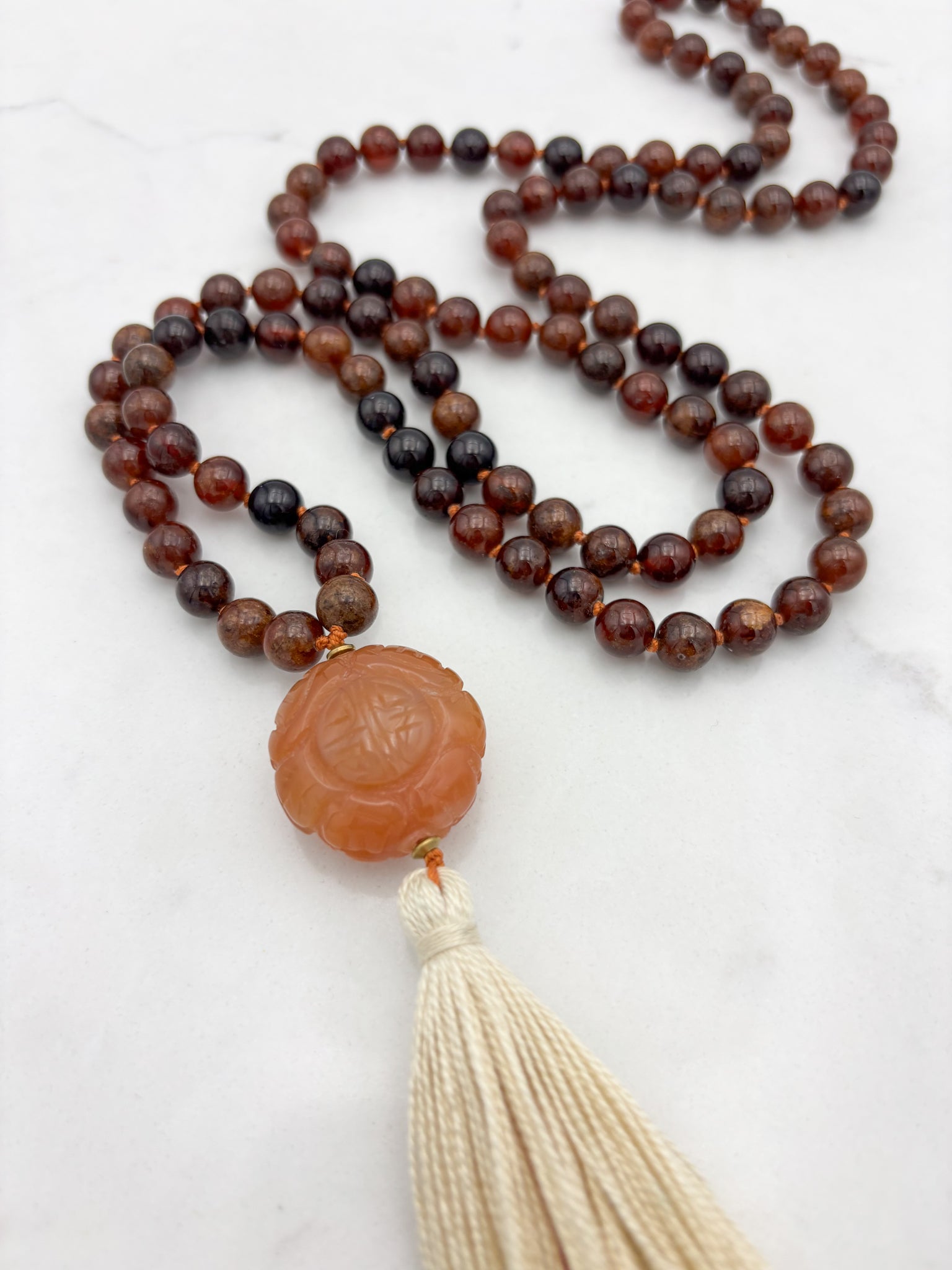 hessonite garnet gemstone mala | radiant malas | handmade in boulder, colorado