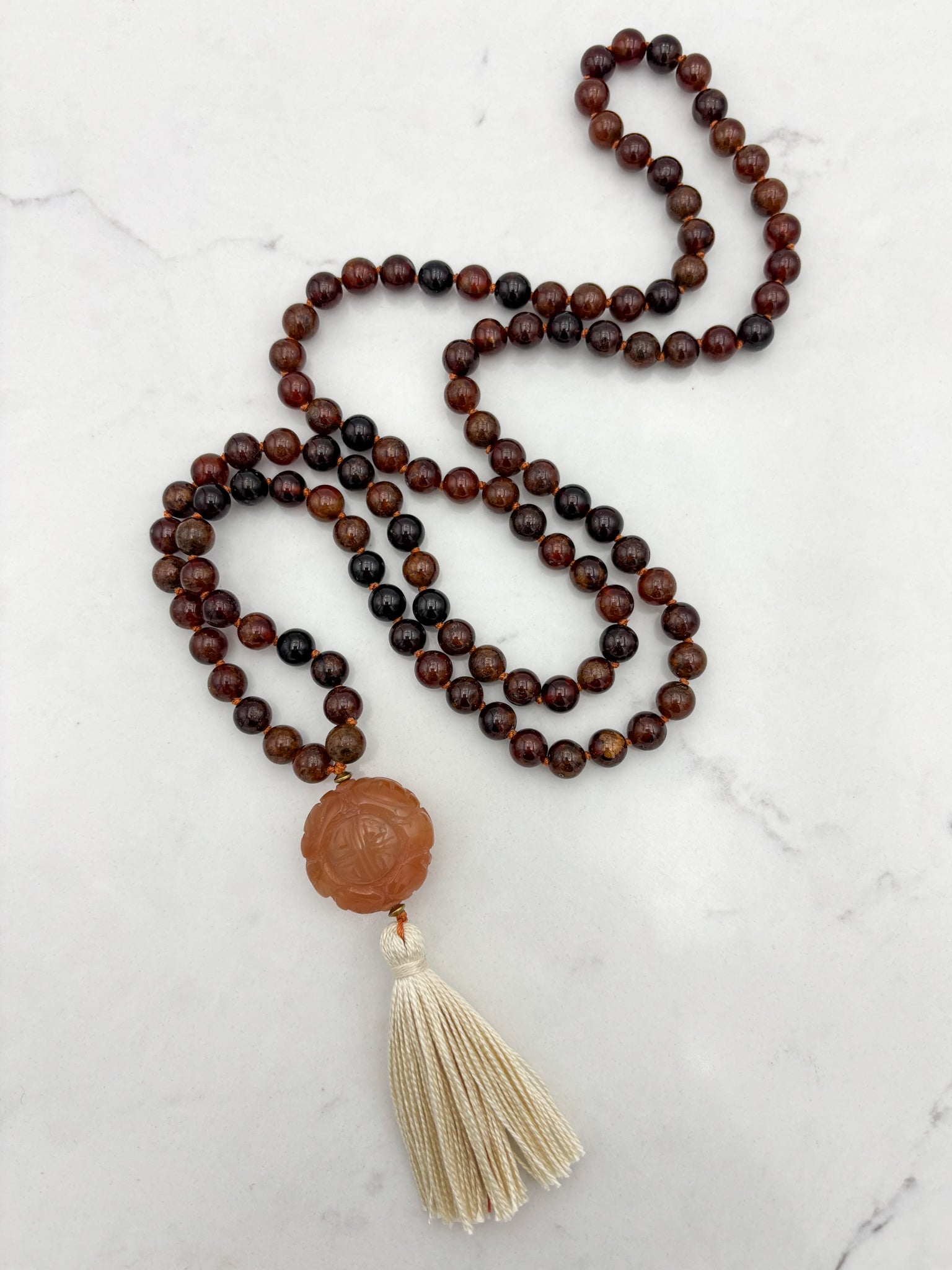 hessonite garnet gemstone mala | radiant malas | handmade in boulder, colorado