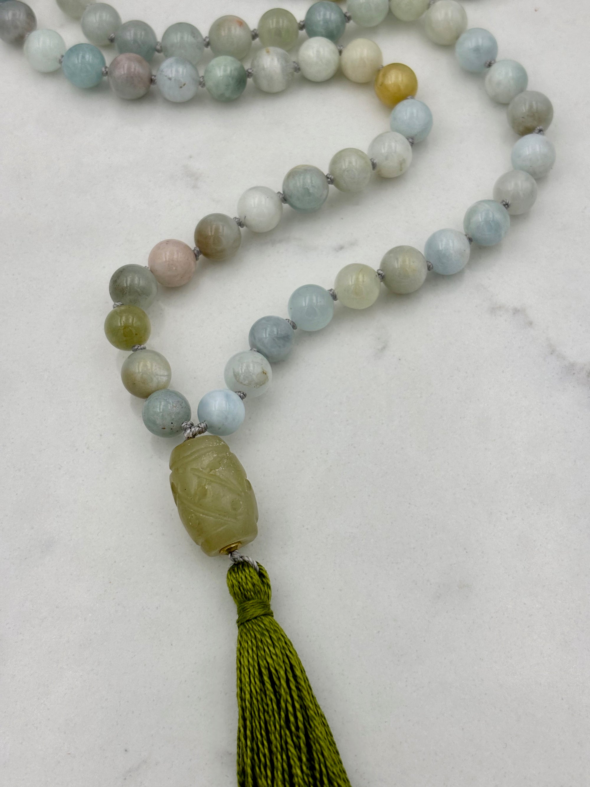 aquamarine gemstone mala necklace | radiant malas | handmade in boulder, colorado