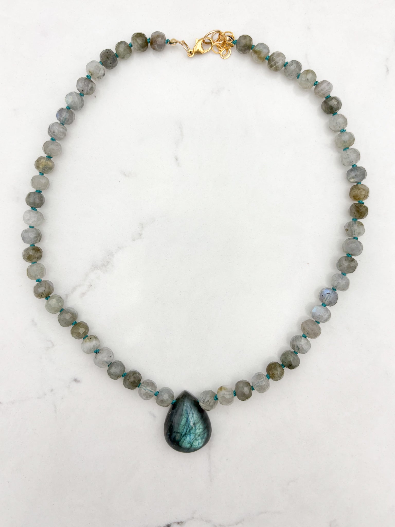 labradorite knotted gemstone necklace with labradorite pendant | radiant malas | handmade in boulder, colorado