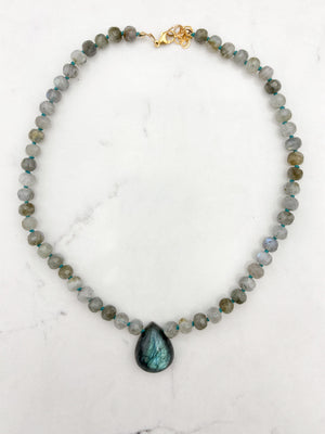 labradorite knotted gemstone necklace with labradorite pendant | radiant malas | handmade in boulder, colorado