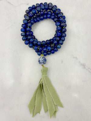 Lapis Gemstone Mala with Silk Tassel