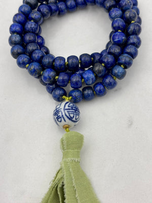 Lapis Gemstone Mala with Silk Tassel