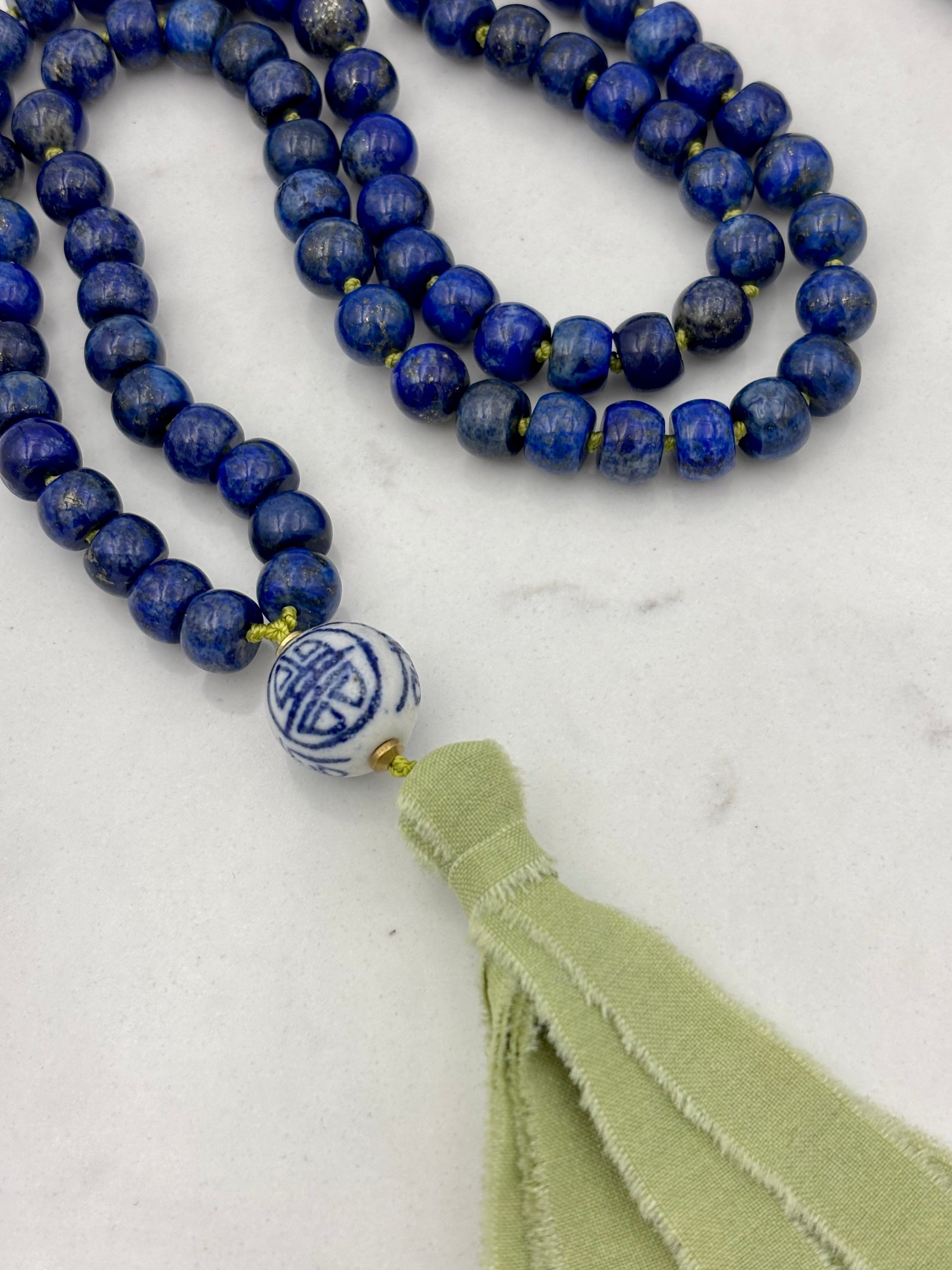 Lapis Gemstone Mala with Silk Tassel