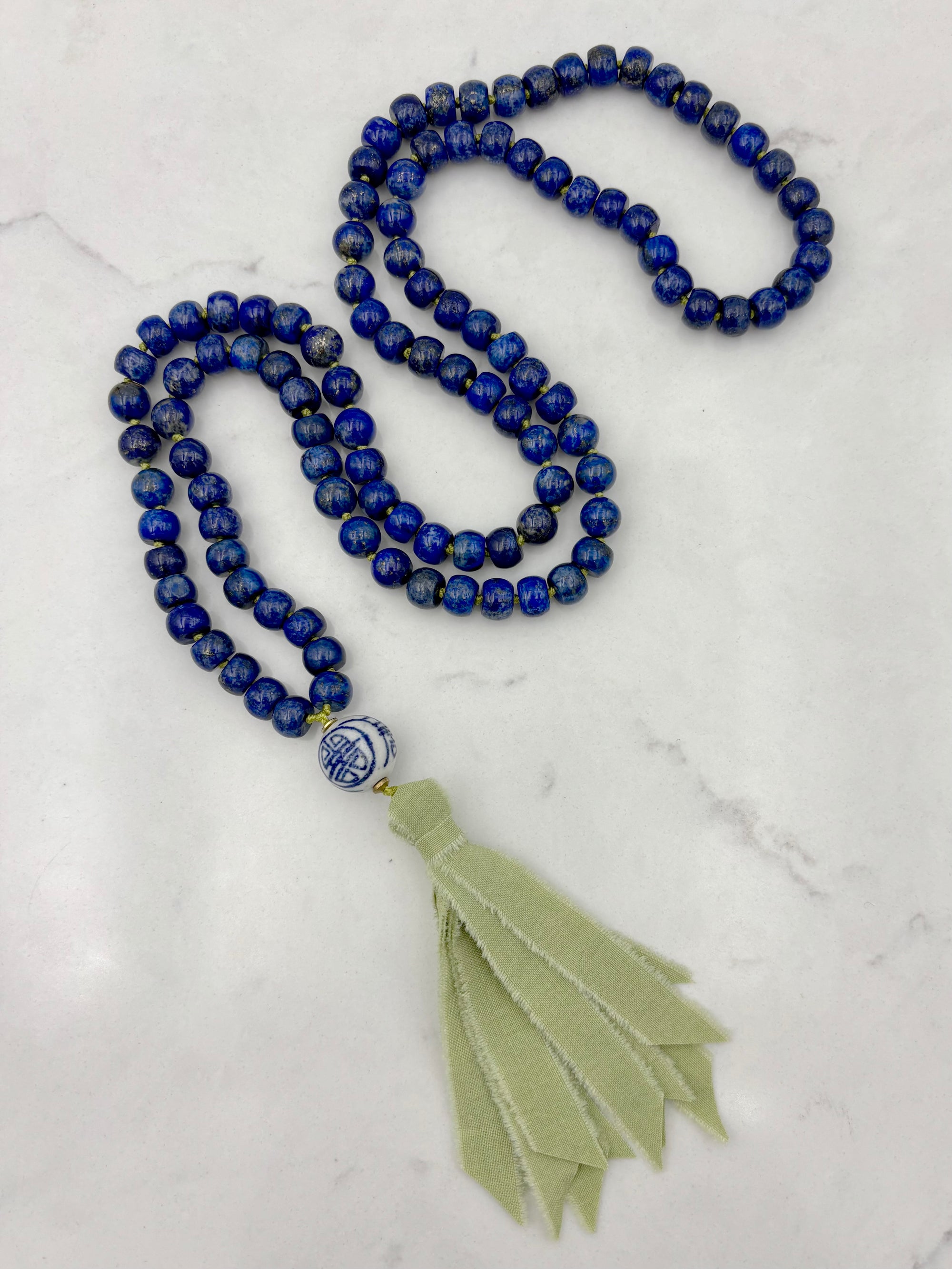 Lapis Gemstone Mala with Silk Tassel