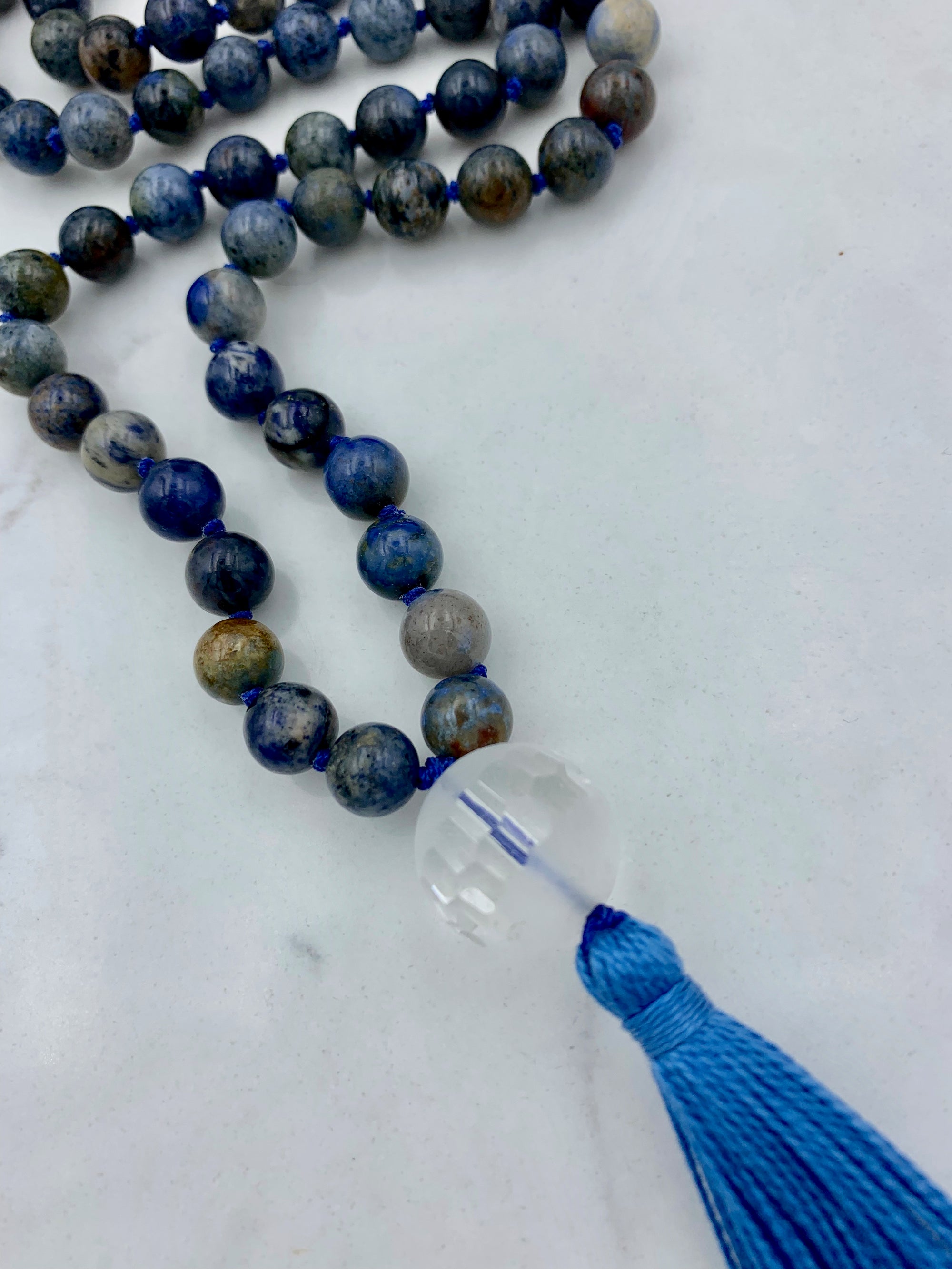 dumortierite | crystal mala necklace | radiant malas | handmade in boulder colorado