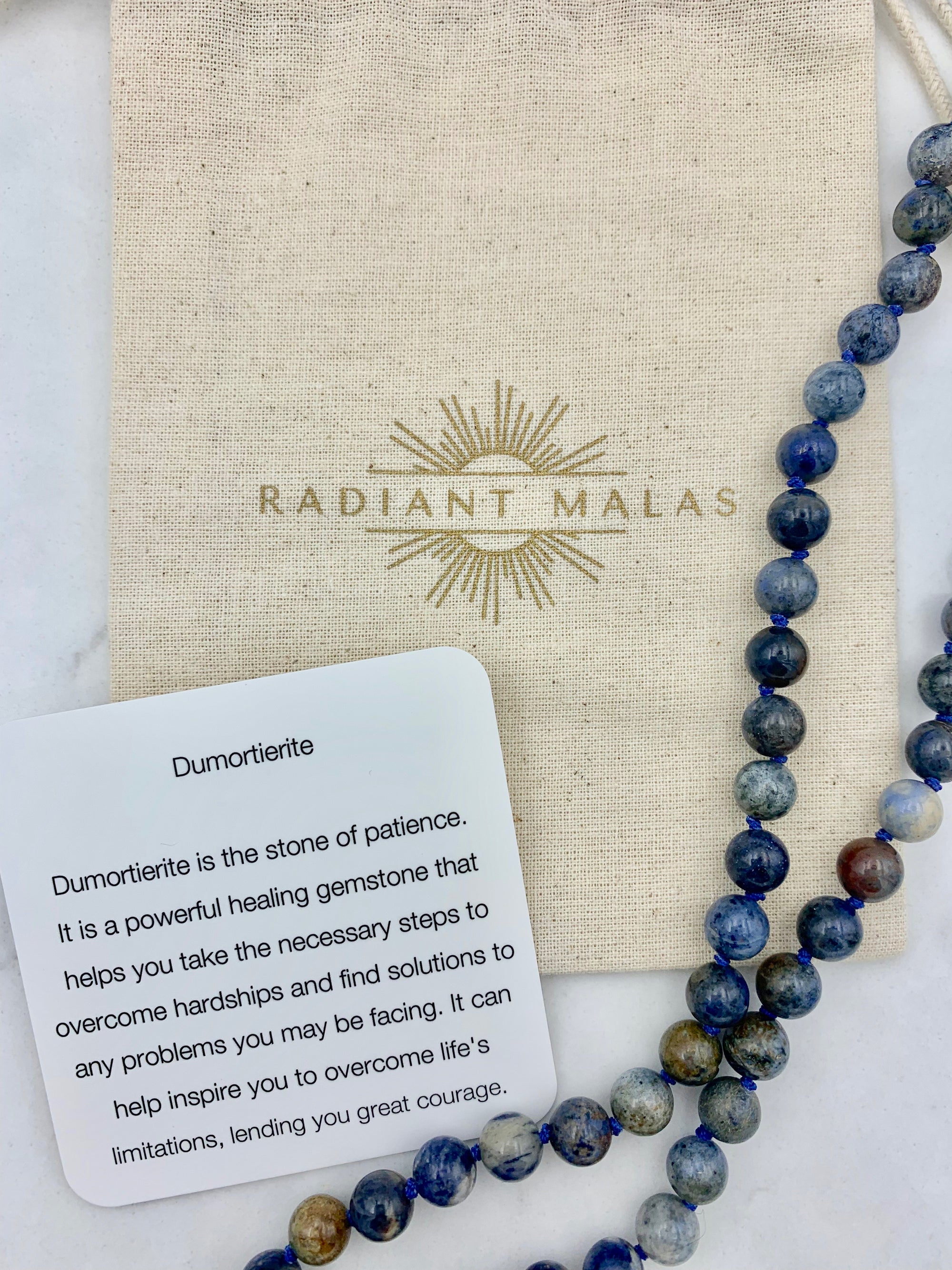 dumortierite | crystal mala necklace | radiant malas | handmade in boulder colorado