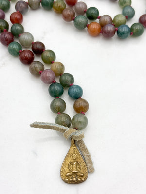 indian agate gemstone mala with brass buddha pendant | radiant malas | handmade in boulder, colorado