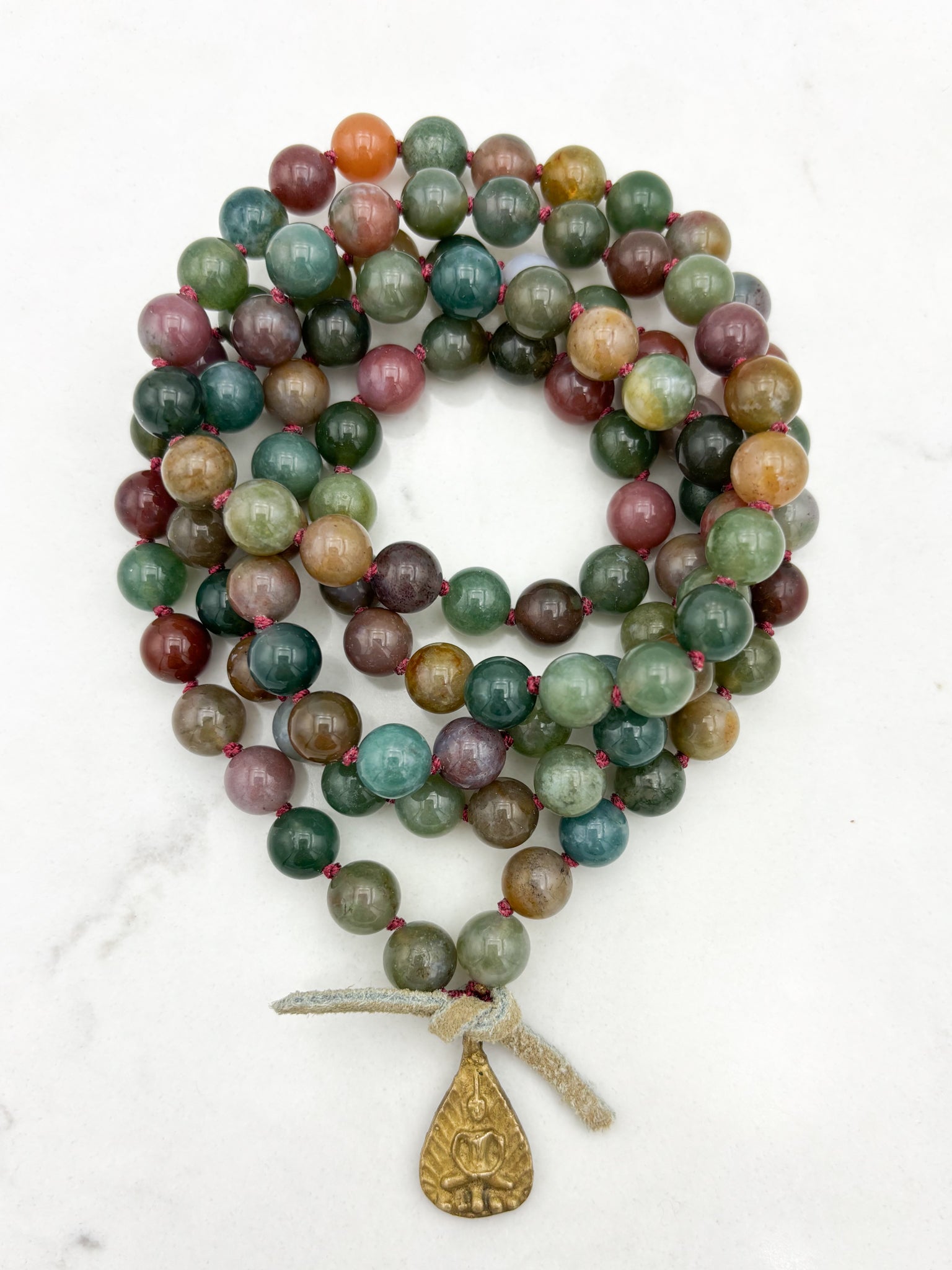 indian agate gemstone mala with brass buddha pendant | radiant malas | handmade in boulder, colorado