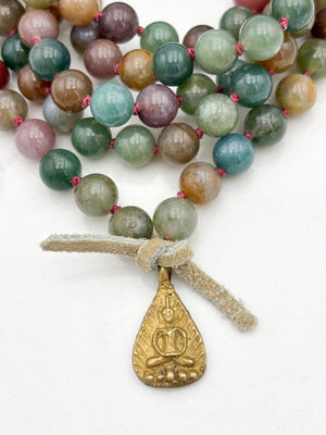 indian agate gemstone mala with brass buddha pendant | radiant malas | handmade in boulder, colorado