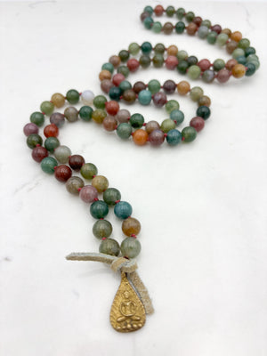 indian agate gemstone mala with brass buddha pendant | radiant malas | handmade in boulder, colorado