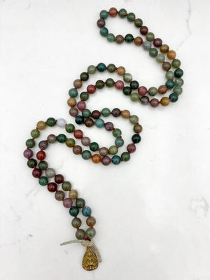 indian agate gemstone mala with brass buddha pendant | radiant malas | handmade in boulder, colorado