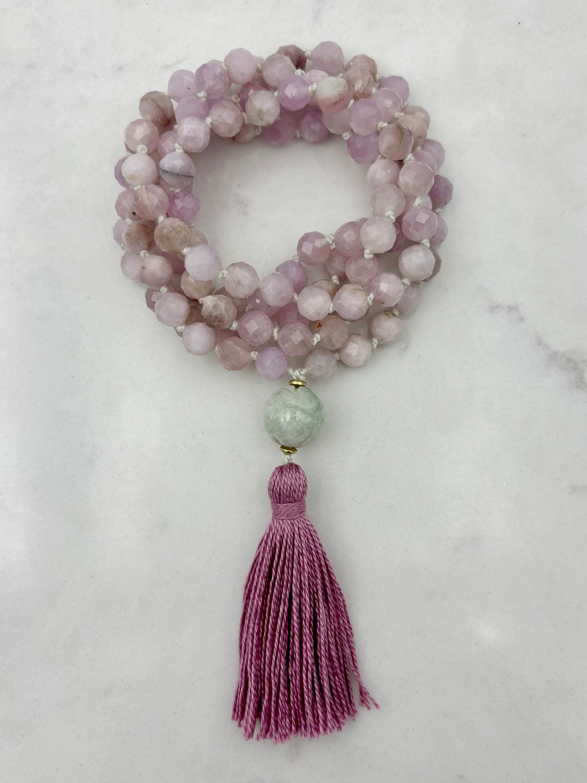 kunzite gemstone mala | radiant malas | handmade in boulder, colorado