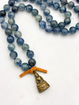 kyanite gemstone mala with brass buddha pendant | radiant malas | handmade in boulder, colorado