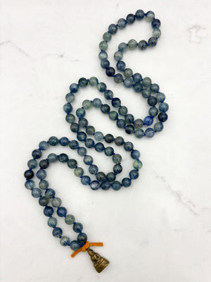 kyanite gemstone mala with brass buddha pendant | radiant malas | handmade in boulder, colorado