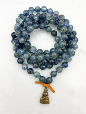 kyanite gemstone mala with brass buddha pendant | radiant malas | handmade in boulder, colorado