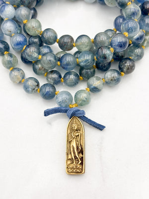 kyanite gemstone mala with brass buddha pendant | radiant malas | handmade in boulder, colorado