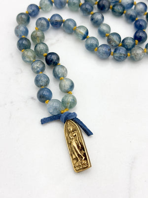 kyanite gemstone mala with brass buddha pendant | radiant malas | handmade in boulder, colorado