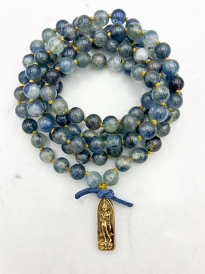 kyanite gemstone mala with brass buddha pendant | radiant malas | handmade in boulder, colorado