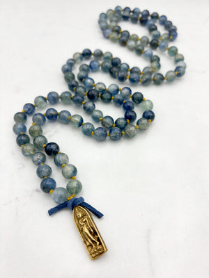 kyanite gemstone mala with brass buddha pendant | radiant malas | handmade in boulder, colorado