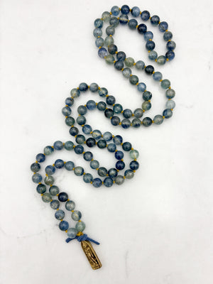 kyanite gemstone mala with brass buddha pendant | radiant malas | handmade in boulder, colorado