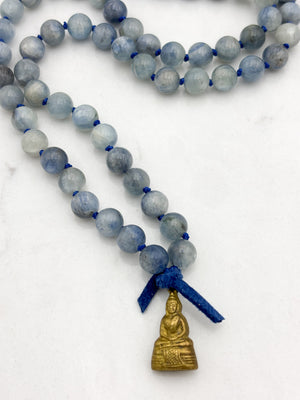 kyanite gemstone mala with brass buddha pendant | radiant malas | handmade in boulder, colorado
