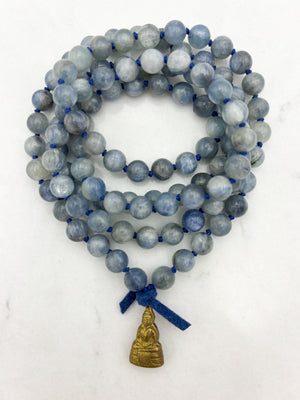 kyanite gemstone mala with brass buddha pendant | radiant malas | handmade in boulder, colorado