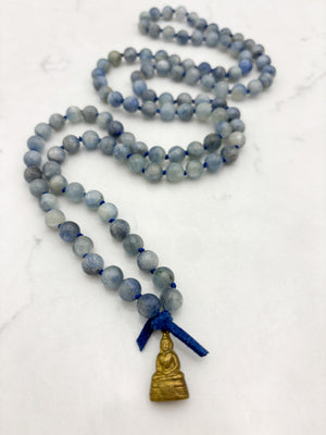 kyanite gemstone mala with brass buddha pendant | radiant malas | handmade in boulder, colorado
