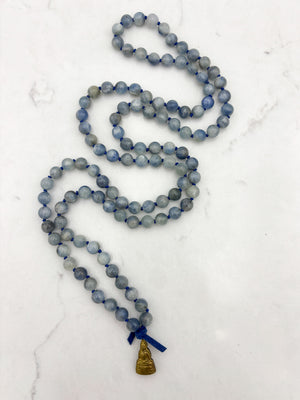 kyanite gemstone mala with brass buddha pendant | radiant malas | handmade in boulder, colorado