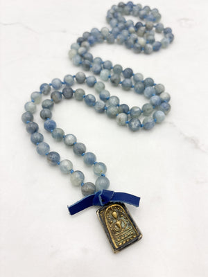 kyanite gemstone mala with brass buddha pendant | radiant malas | handmade in boulder, colorado