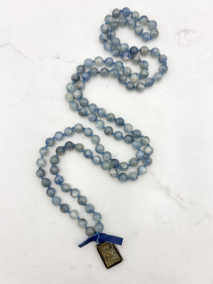 kyanite gemstone mala with brass buddha pendant | radiant malas | handmade in boulder, colorado